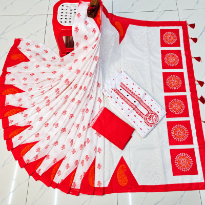 Special Puja Collection: Traditional Red and White Block Print Couple Combo Set
